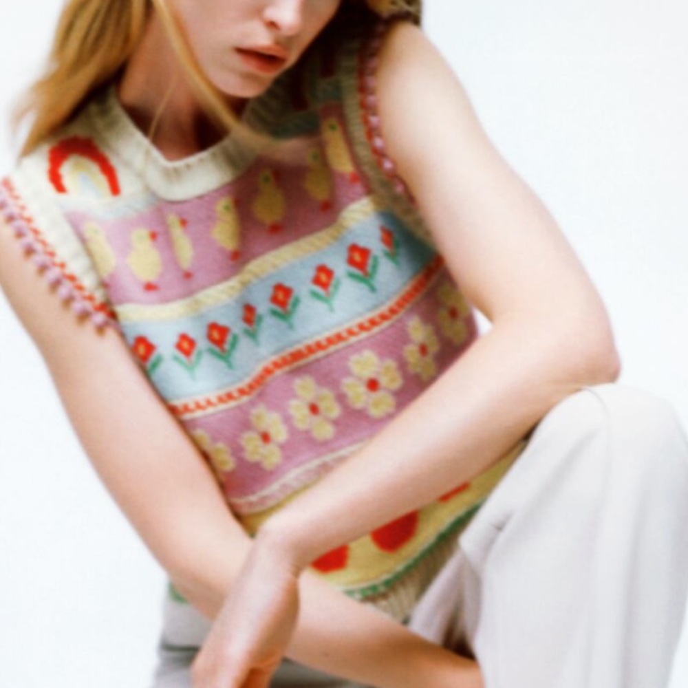 Zara Pastel Floral & Chick Knit Tank in Pink, Yellow & Mint
